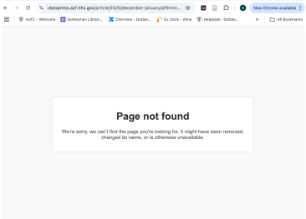 Screenshot of same CBX webpage, but now it is a 404 error